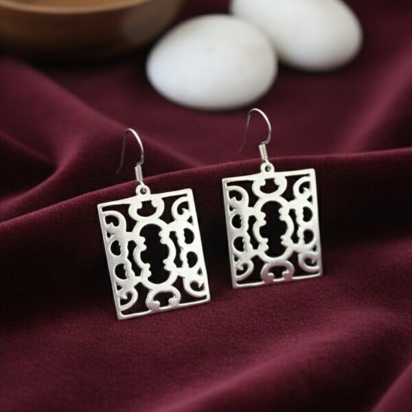 Ethnic Silver Earrings In Traditional Design
