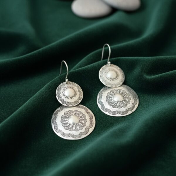 Aesthetic Mandala 2 Rounds Silver Earrings
