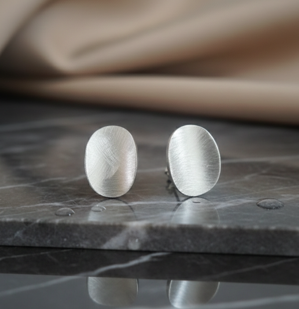 Minimalist Oval Earrings, Matt Finish