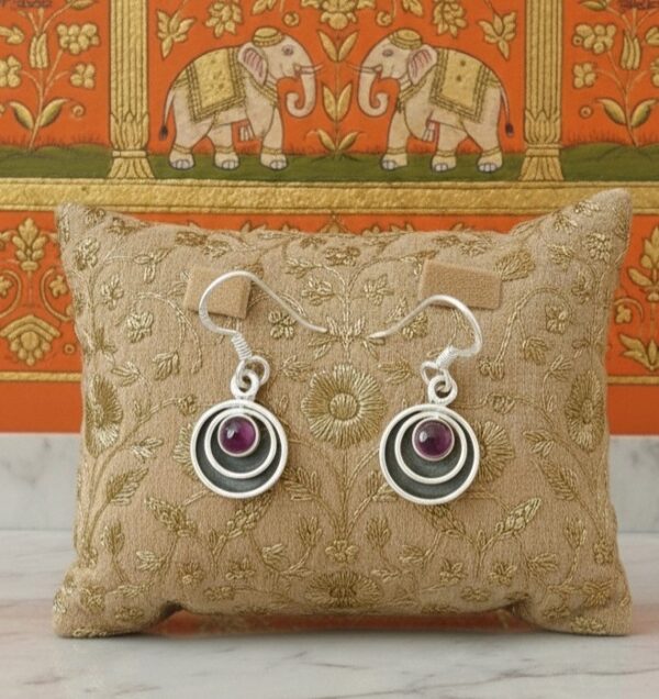 Natural Garnet Dangles Circle Earrings