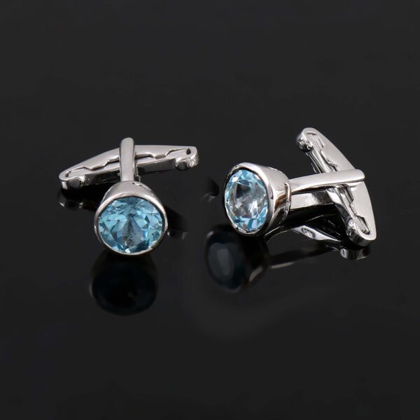 Swiss Blue Topaz Cuff links in Sterling Silver 925 for Him