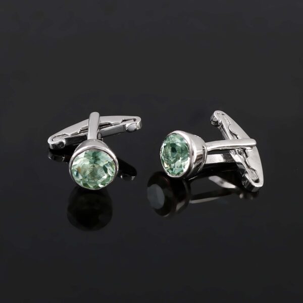 Green Amethyst Cuff links in Sterling Silver 925 for Him