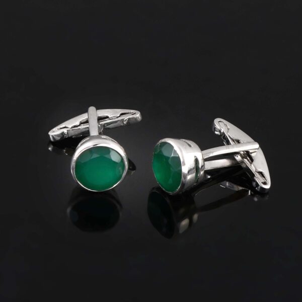 Natural Green Onyx Cuff links in Sterling Silver 925
