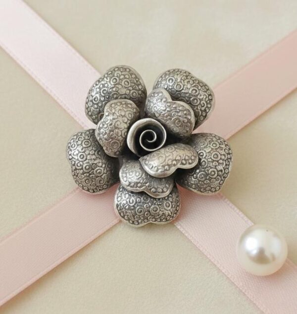 Handmade Antique Etched Rose Brooch Cum Pendant