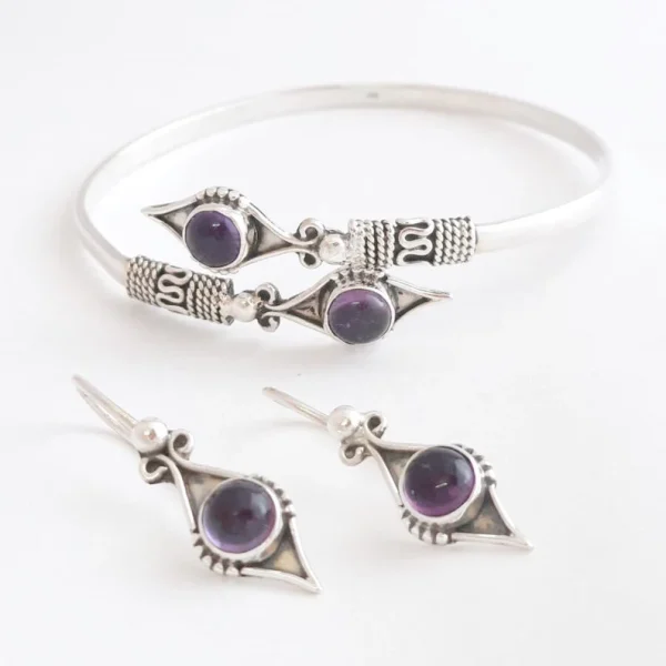 Natural Amethyst Jewelry set, Bracelet & Earrings