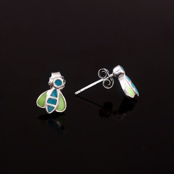 Green Fly Stud Enamel Baby Earrings