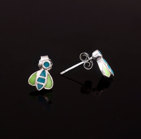 Green Fly Stud Enamel Baby Earrings
