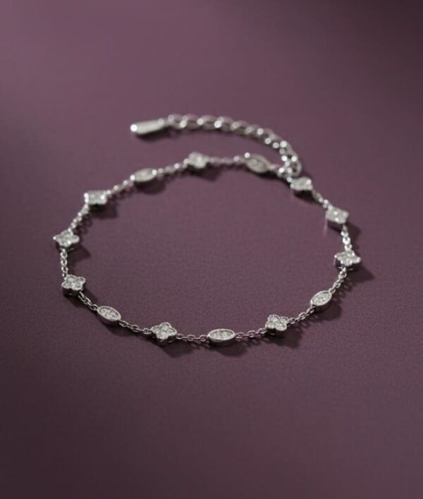 Stylish Charm CZ chain Bracelet in Sterling Silver 925, Perfect Gift for Women