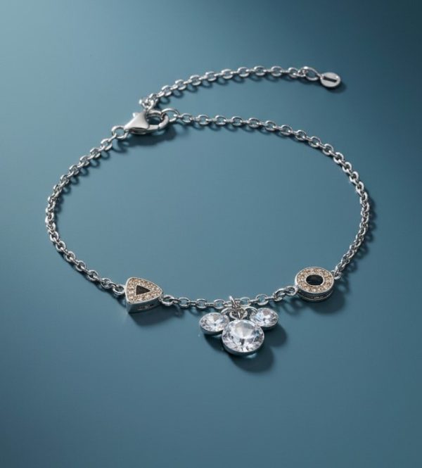 Circle Crystal Rose Gold Plated  Charm CZ Bracelet in Sterling Silver 925, Perfect Gift For Women