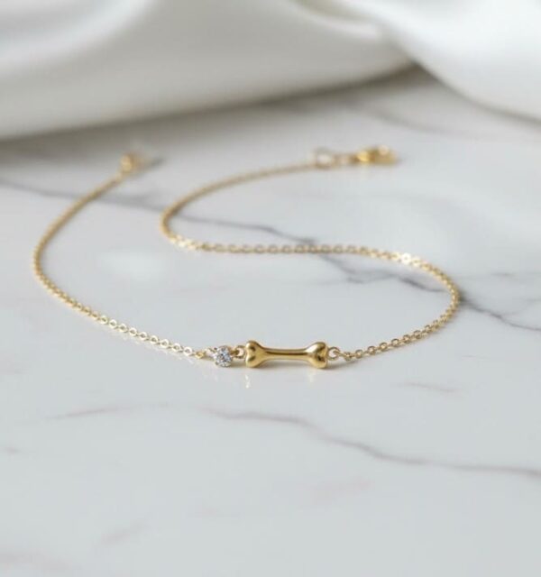 Dog Bone Gold Plated Charm Bracelet in Sterling Silver 925, Perfect Gift for Pet Lovers