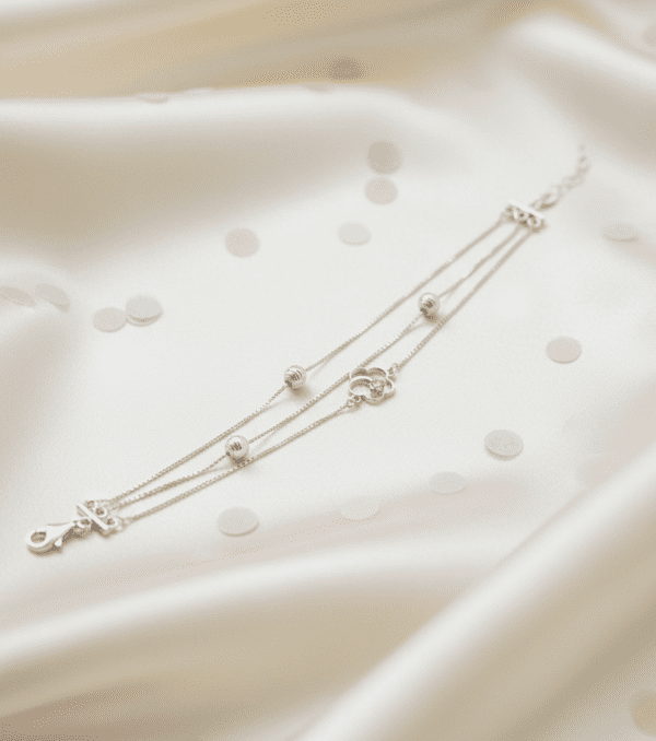 Stylish Flower CZ 3 Layers Charm chain Bracelet in Sterling Silver 925, Perfect Gift For Women
