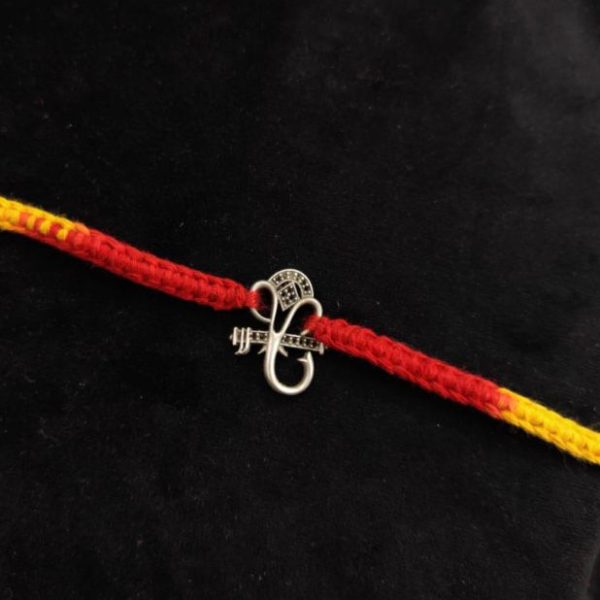 Silver Ganesha Bansuri Pendant Rakhi for Brother, Rakshabandhan, Traditional Moli Rakhi