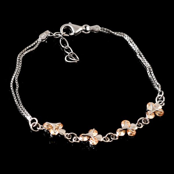 Leaf Rose Gold Plated  Charm CZ Bracelet in Sterling Silver 925 , Perfect Gift For Women  