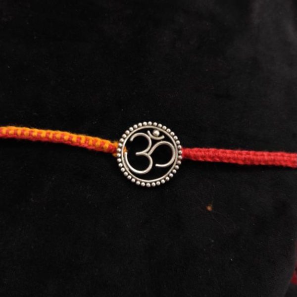Circle Om Silver Pendant Rakhi for Brother, Rakshabandhan, Traditional Moli Rakhi