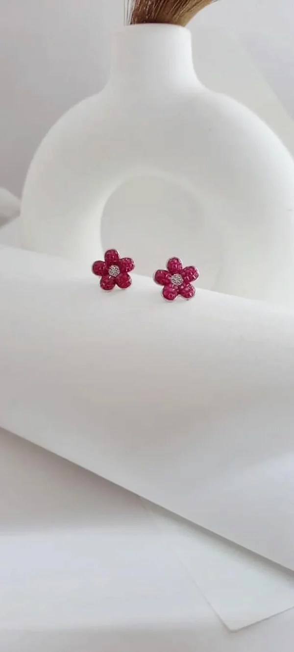 Red Floral Earrings in Sterling Silver 925 for women