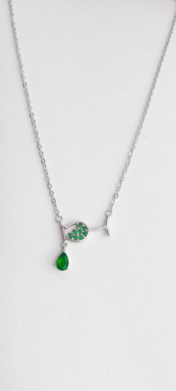 Silver Green martini glass necklace for Women in sterling silver 925