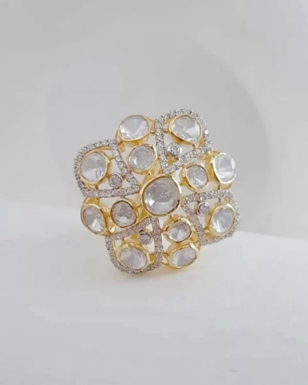 Traditional Square Polki Rajwada Square Ring for Women in Sterling Silver 925