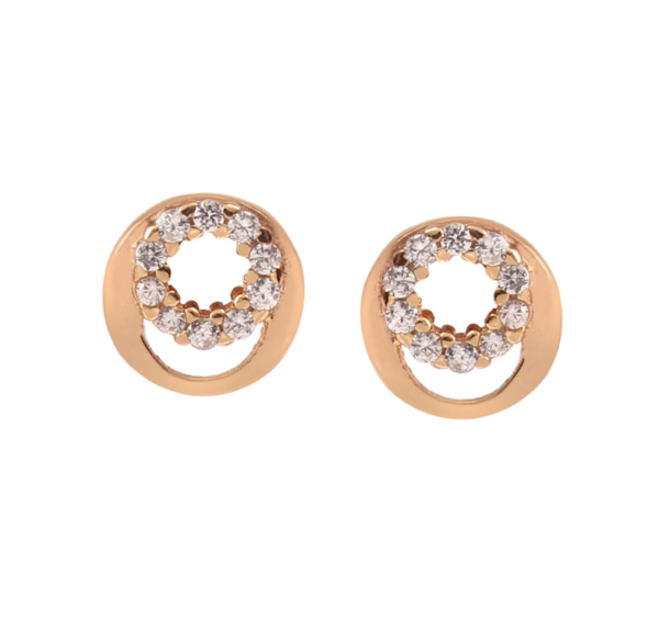 Circle CZ Rose Gold Plated Charm Stud Earrings