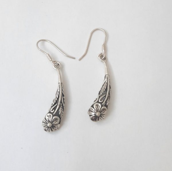 Traditional Oxidized Flower Dangles Earrings for women in sterling silver 925