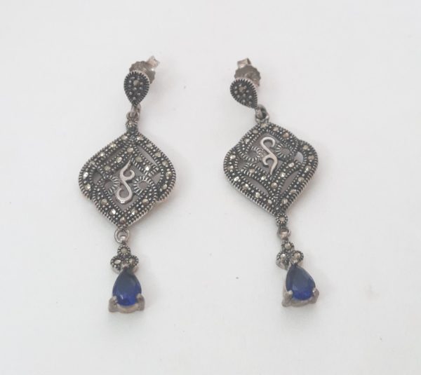 Blue Crystal Oxidized Ethnic Earrings