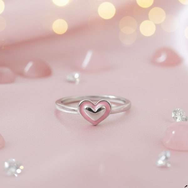 Pink heart Silver Ring in Sterling Silver 925