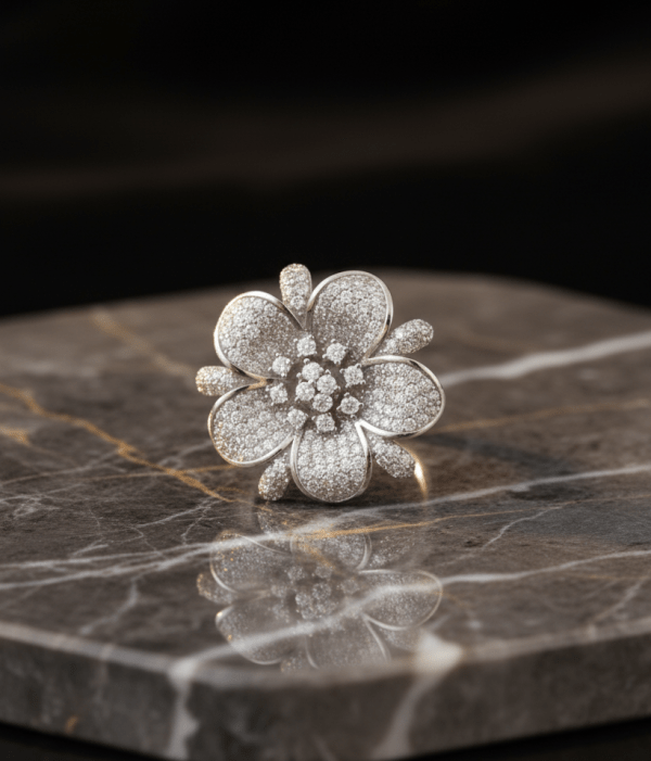 Floral CZ Sterling Silver Engagement Ring