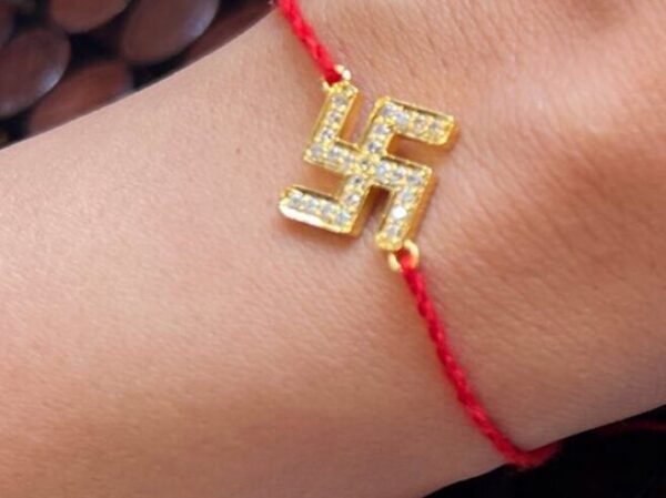 Gold Sathiya Silver Rakhi for Brother, Rakshabandhan, Traditional Moli Rakhi