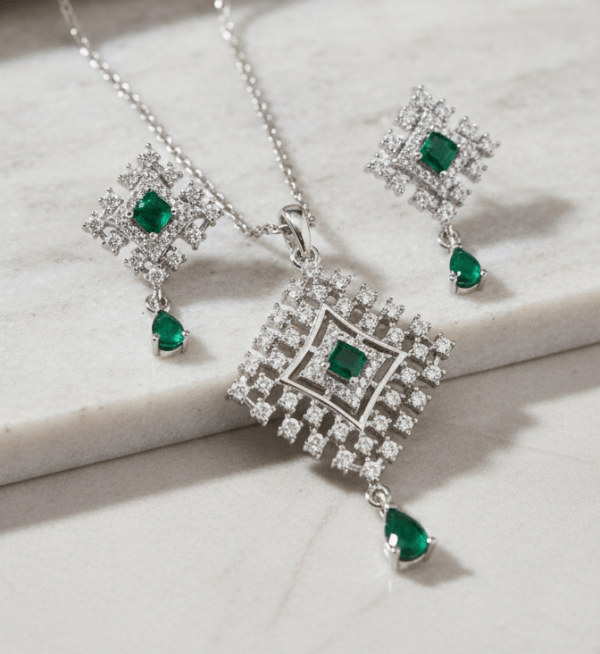 Emerald Mirage Pendant Set in Sterling Silver
