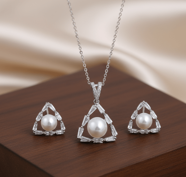 Pearl Triangle Pendant Set in Sterling Silver