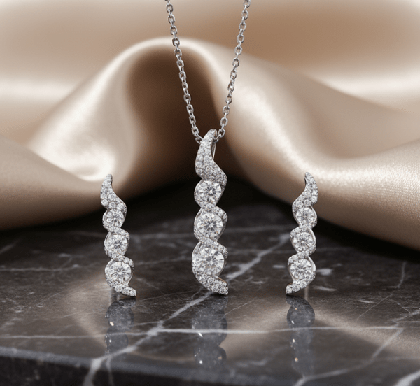 Diamond Wave Pendant Set in Sterling Silver