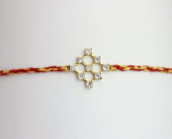 Gold Square Silver Rakhi for Brother, Rakshabandhan, Traditional Moli Rakhi