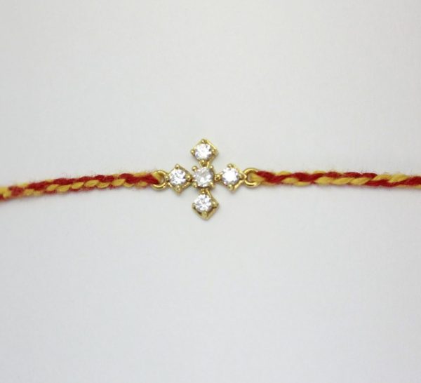 Gold Flower Silver Rakhi for Brother, Rakshabandhan, Traditional Moli Rakhi