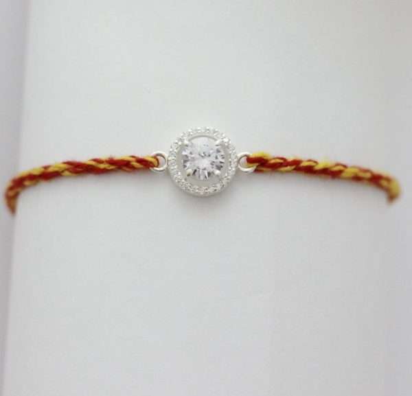 Silver CZ Pendant Rakhi for Brother, Rakshabandhan, Traditional Moli Rakhi