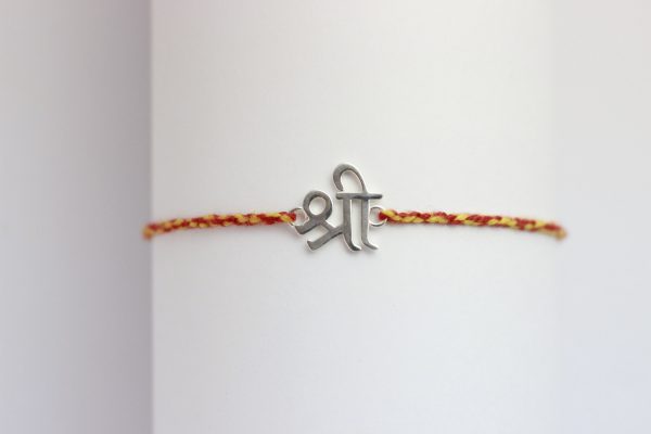 Shree (big) Silver Pendant Rakhi for Brother, Rakshabandhan, Traditional Moli Rakhi
