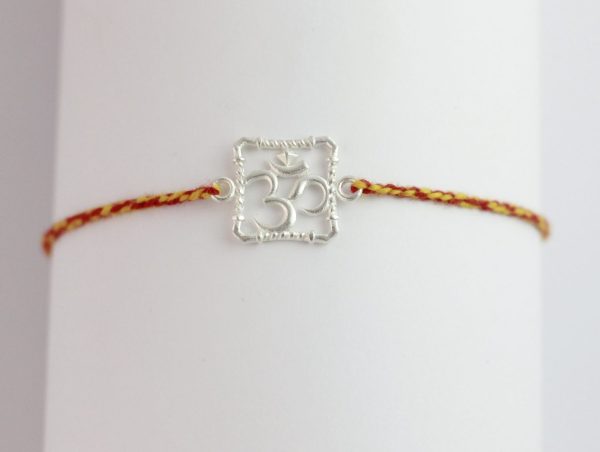 Square Om Silver Pendant Rakhi for Brother, Rakshabandhan, Traditional Moli Rakhi