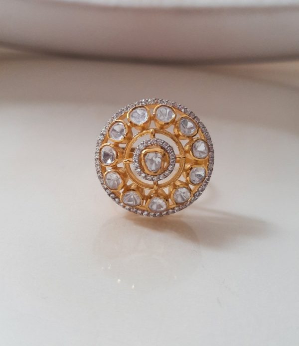 Round Traditional Rajwada Polki Ring