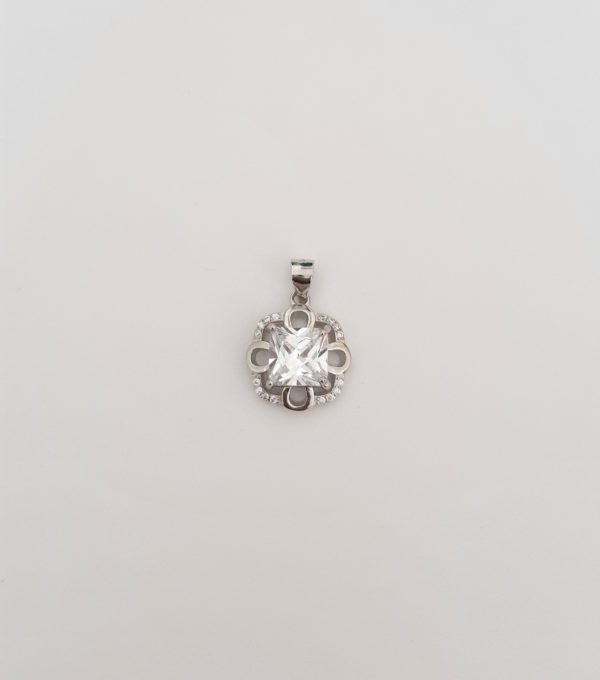 CZ Princess Cut Sterling Silver Pendant