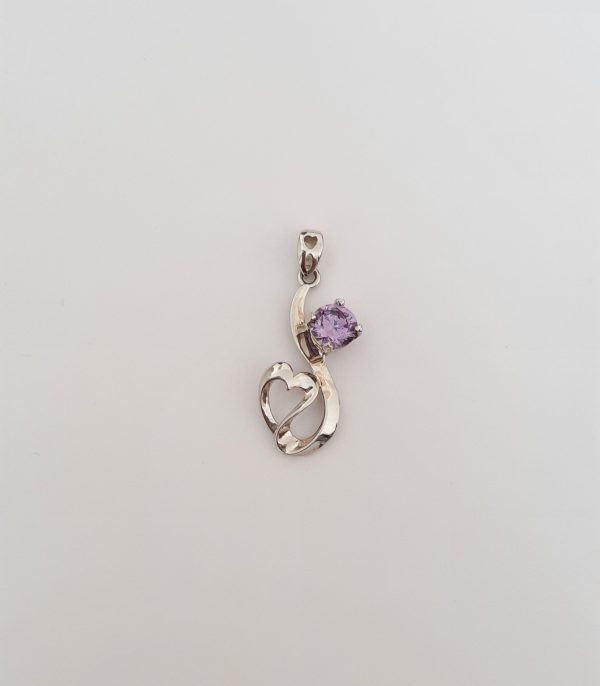 Amethyst Heart Shape Sterling Silver Pendant