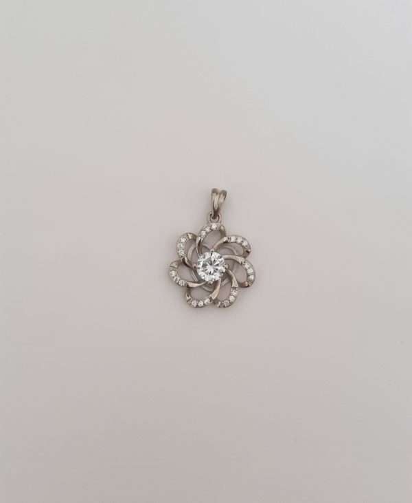 CZ Heart Flower Sterling Silver Pendant