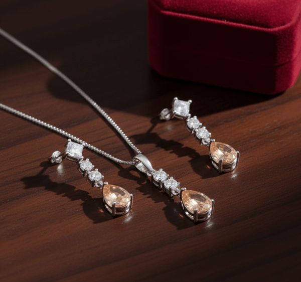 Diamond Drop Shape Pendant Set in Sterling Silver