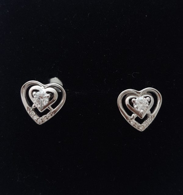 Heart CZ Diamond Stud Earrings
