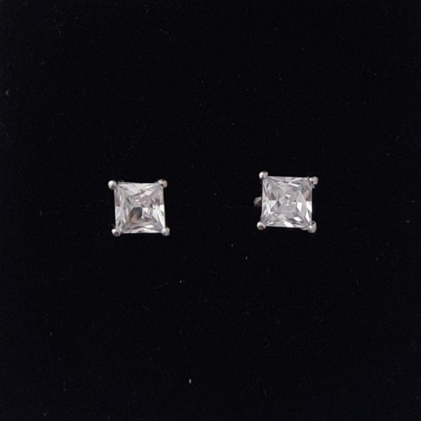 Square CZ Diamond Stud Earrings