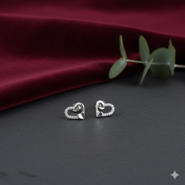 Velour Heart  Baby Earrings in Sterling Silver 925