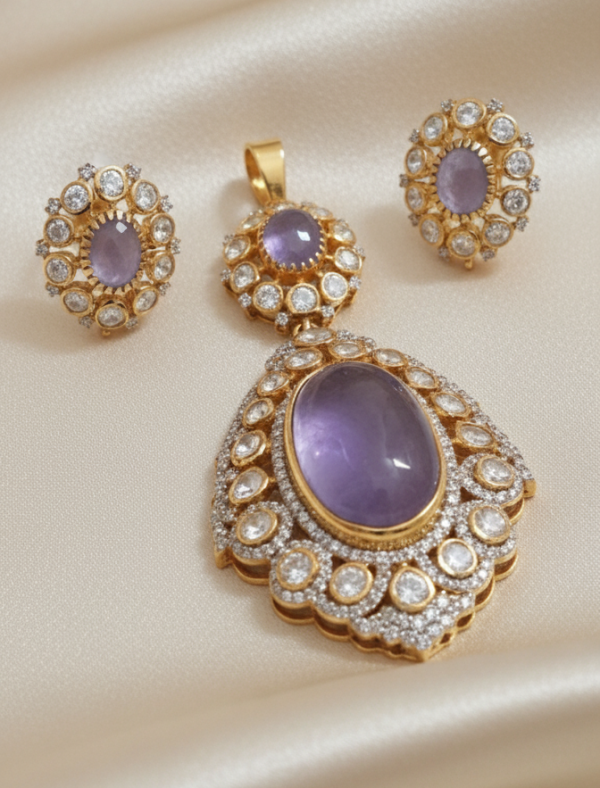 Traditional Silver Polki Rajwada Pendant Set for women in sterling silver 925