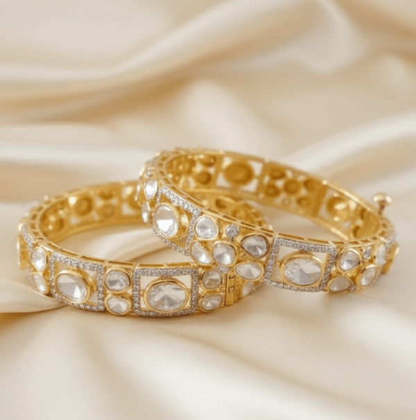 Traditional Silver Polki Rajwada Bangles for women in sterling silver 925