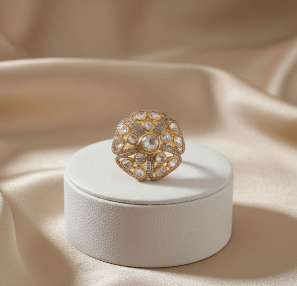 Round Traditional Rajwada Polki Ring