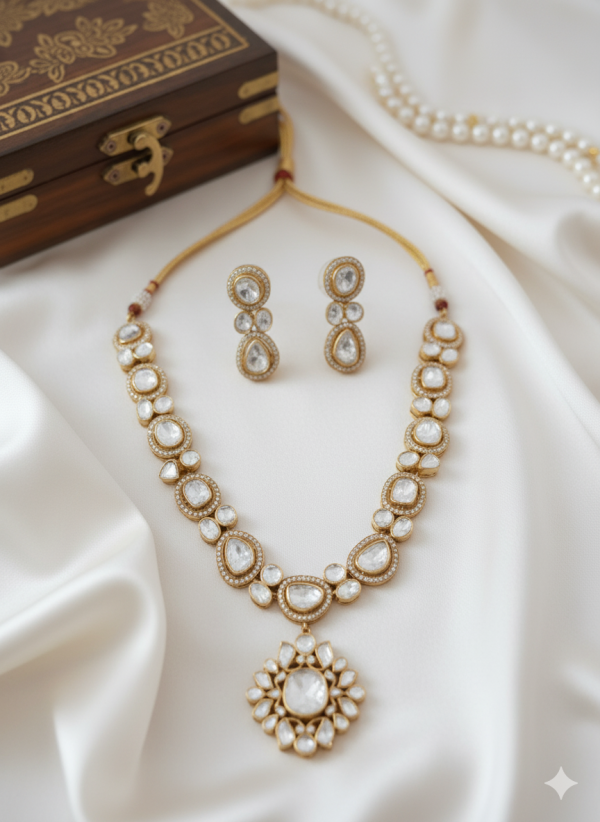 Traditional Silver Polki Rajwada Necklace for women in sterling silver 925