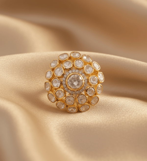 Round Traditional Rajwada Polki and moissanite Ring