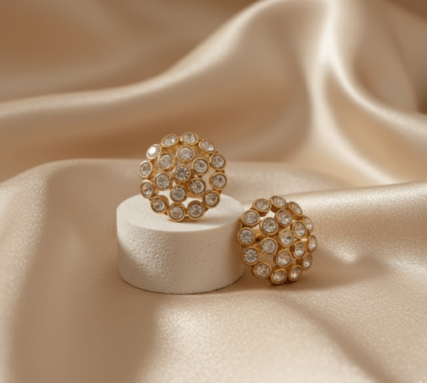 Round Traditional Rajwada Polki and moissanite stunning Earrings for women in Sterling Silver 925