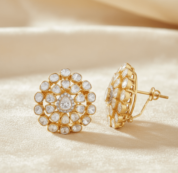  Polki Rajwada Stud stunning Earrings for women in Sterling Silver 925